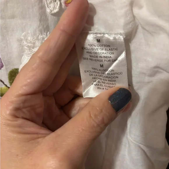 100 Cotton White Embroidered Peasant Blouse M Boho Cottagecore Folk Festival - Picture 3 of 4